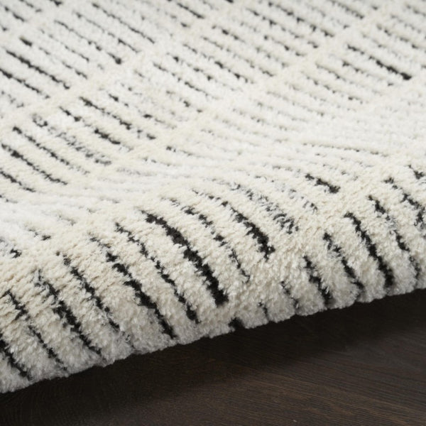 White Geometric Polyester Area Rug Power Loomed for Modern Living and Dining Room Decor