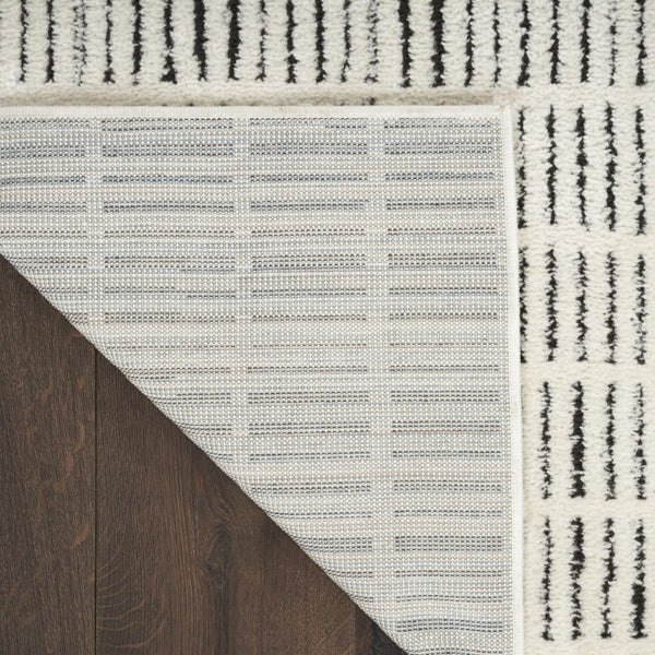 White Geometric Polyester Area Rug Power Loomed for Modern Living and Dining Room Decor