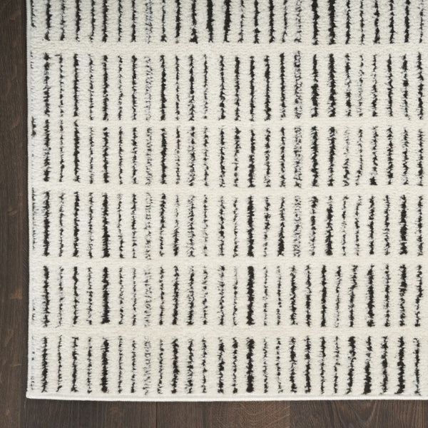 White Geometric Polyester Area Rug Power Loomed for Modern Living and Dining Room Decor