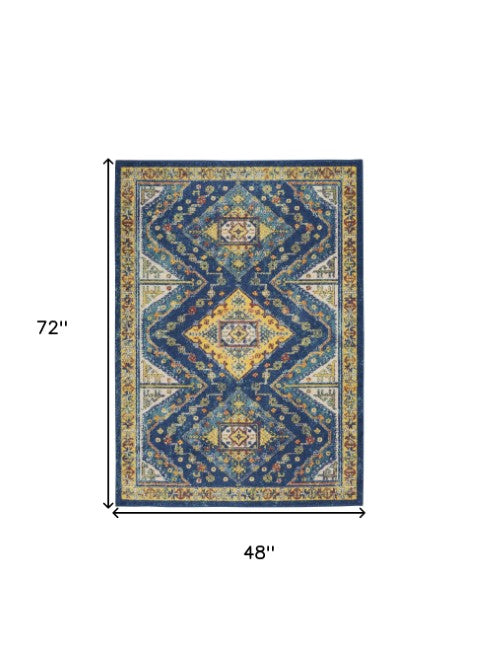 Homeroots 4' X 6' Blue Geometric Power Loom Area Rug - Stylish Rectangle Design For A Cozy Home Atmosphere 4' X 6' Polypropylene 552731