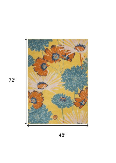 Homeroots 4' X 6' Yellow Floral Power Loom Area Rug – Brighten Your Home With Cozy Elegance And Style! 4' X 6' Polypropylene 552735