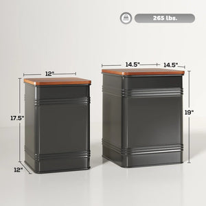 English Elm Black Ridged Metal Nesting Ottoman Set with Fir Wood Lid Storage for Living Room T3971P399630