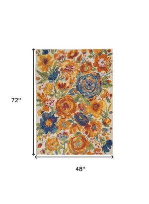 Homeroots 4' X 6' Cream Floral Power Loom Area Rug – Elegant Rectangle Design For Cozy Home Décor Style 4' X 6' Polypropylene 552741