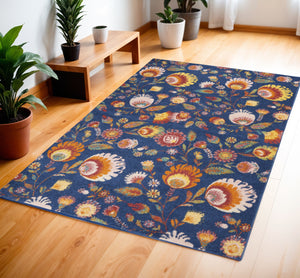 Homeroots 4' X 6' Floral Power Loom Area Rug In Blue And Orange - Stylish, Soft, And Perfect For Any Space! 4' X 6' Polypropylene 552745