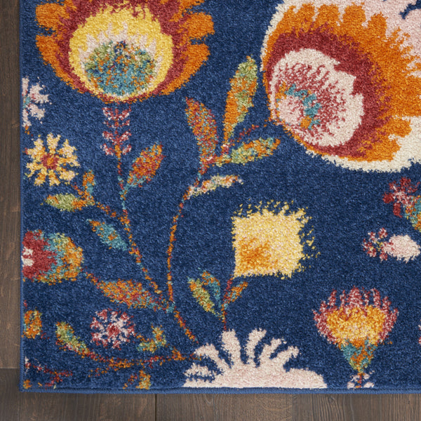 Homeroots 4' X 6' Floral Power Loom Area Rug In Blue And Orange - Stylish, Soft, And Perfect For Any Space! 4' X 6' Polypropylene 552745