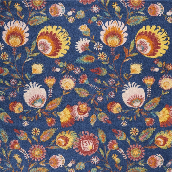 Homeroots 4' X 6' Floral Power Loom Area Rug In Blue And Orange - Stylish, Soft, And Perfect For Any Space! 4' X 6' Polypropylene 552745