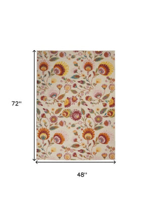 Homeroots 4' X 6' Orange And Ivory Floral Area Rug – Stylish Power Loom Design For Cozy Living Spaces 4' X 6' Polypropylene 552746