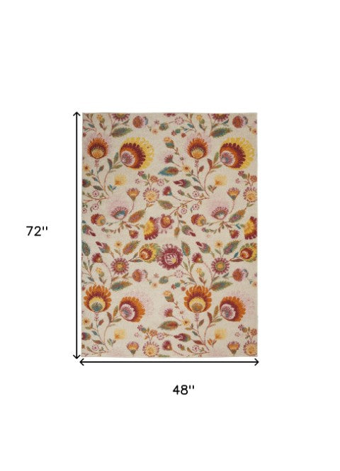Homeroots 4' X 6' Orange And Ivory Floral Area Rug – Stylish Power Loom Design For Cozy Living Spaces 4' X 6' Polypropylene 552746