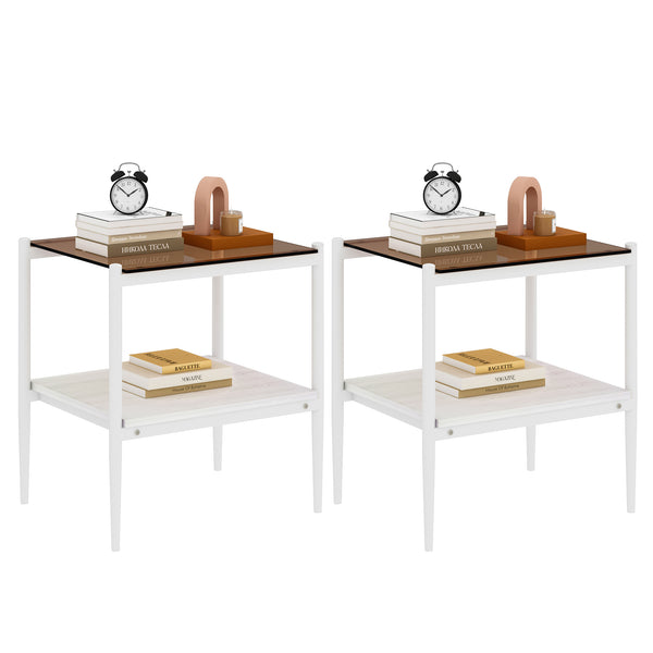 English Elm Coffee Table And End Tables Set Of 3 – Modern Brown Glass, Sturdy Iron Legs, Ideal For Living Room W241S00044