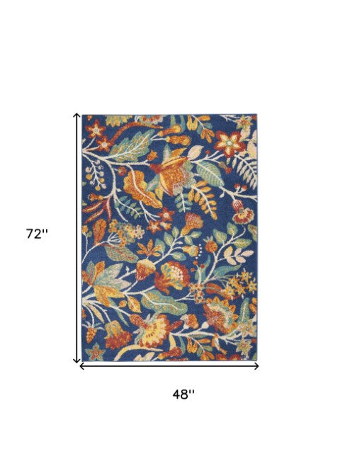 Homeroots 4' X 6' Blue And Orange Floral Power Loom Area Rug - Vibrant Design For Stylish Home Decor Enhancement 4' X 6' Polypropylene 552751