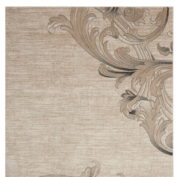 Homeroots 4' X 6' Tan Black And Ivory Damask Area Rug  Polyester 552780