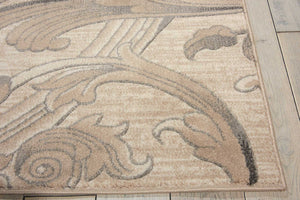 HomeRoots 5' Elegant Tan, Black & Ivory Damask Non-Skid Area Rug - Durable, Stylish, Ideal for Family Spaces 4' X 6' 552780