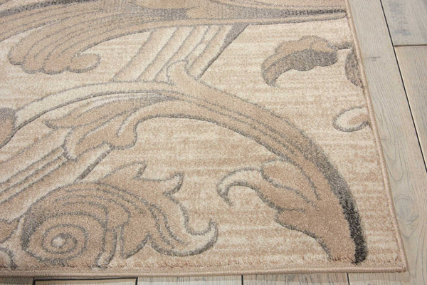 HomeRoots 5' Elegant Tan, Black & Ivory Damask Non-Skid Area Rug - Durable, Stylish, Ideal for Family Spaces 4' X 6' 552780