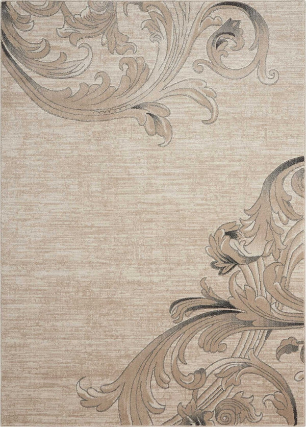 HomeRoots 5' Elegant Tan, Black & Ivory Damask Non-Skid Area Rug - Durable, Stylish, Ideal for Family Spaces 4' X 6' 552780