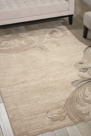 HomeRoots 5' Elegant Tan, Black & Ivory Damask Non-Skid Area Rug - Durable, Stylish, Ideal for Family Spaces 4' X 6' 552780