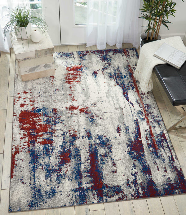 Homeroots 4' X 6' Ivory Red And Blue Abstract Area Rug  Polyester 552781