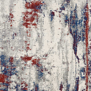 Homeroots 4' X 6' Ivory Red And Blue Abstract Area Rug  Polyester 552781