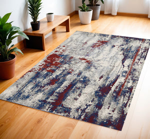 Homeroots 4' X 6' Ivory Red And Blue Abstract Area Rug  Polyester 552781