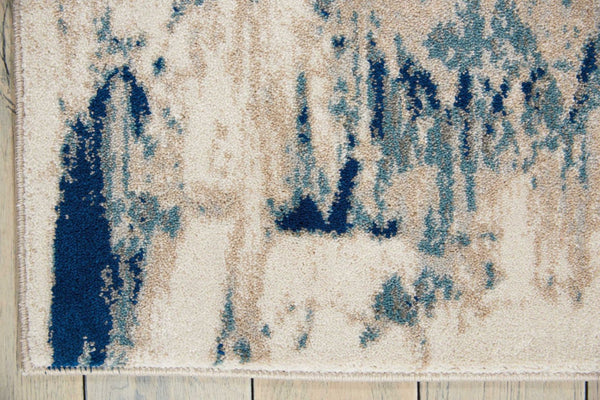 HomeRoots 5' Abstract Area Rug in Ivory, Blue & Slate Gray – Modern, Non-Skid, Stain-Resistant Design for Home 4' X 6' 552782