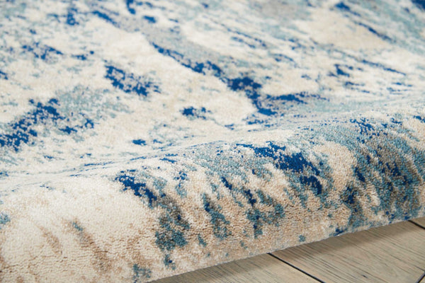HomeRoots 5' Abstract Area Rug in Ivory, Blue & Slate Gray – Modern, Non-Skid, Stain-Resistant Design for Home 4' X 6' 552782
