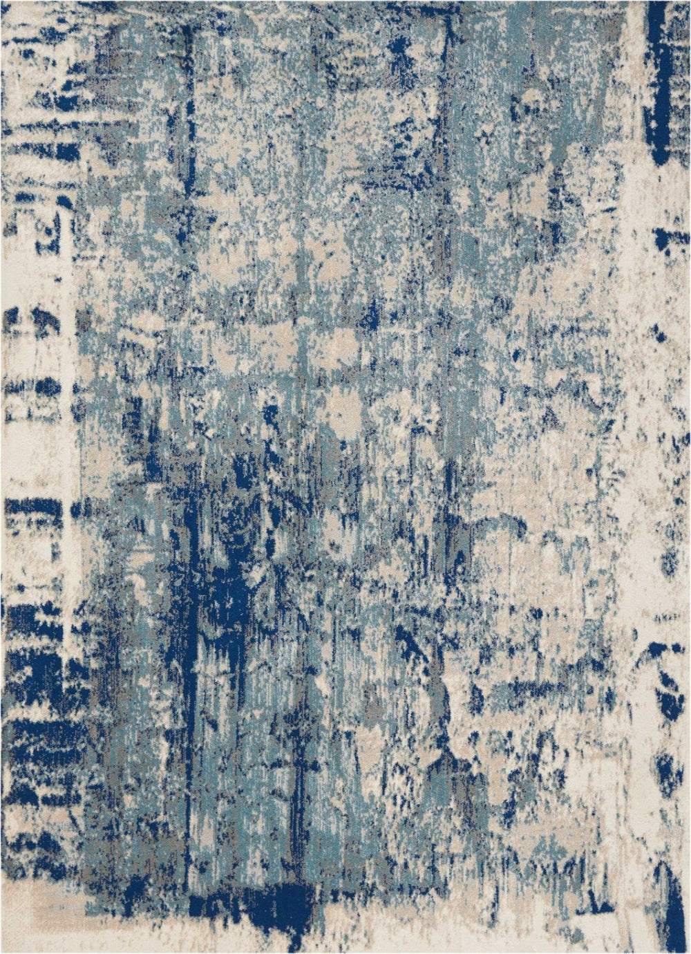 HomeRoots 5' Abstract Area Rug in Ivory, Blue & Slate Gray – Modern, Non-Skid, Stain-Resistant Design for Home 4' X 6' 552782