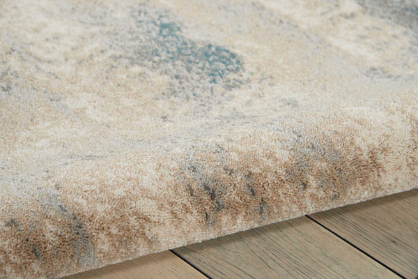 Homeroots 4' X 6' Ivory And Teal Blue Abstract Area Rug  Polyester 552783