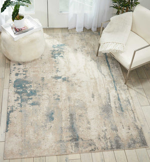 HomeRoots 4' X 6' Ivory and Teal Blue Abstract Area Rug – Modern, Stylish, Durable, and Stain-Resistant Design! 552783