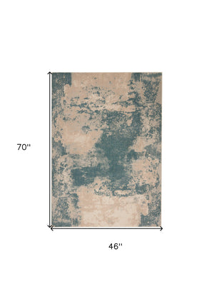 Homeroots 4' X 6' Ivory And Teal Blue Abstract Area Rug  Polyester 552784