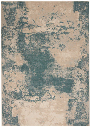 Homeroots 4' X 6' Ivory And Teal Blue Abstract Area Rug  Polyester 552784