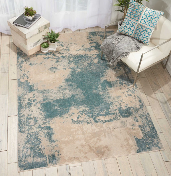 HomeRoots 5' Teal and Ivory Abstract Area Rug - Stylish, Durable, Non-Skid Design for Modern Homes & Spaces 4' X 6' 552784