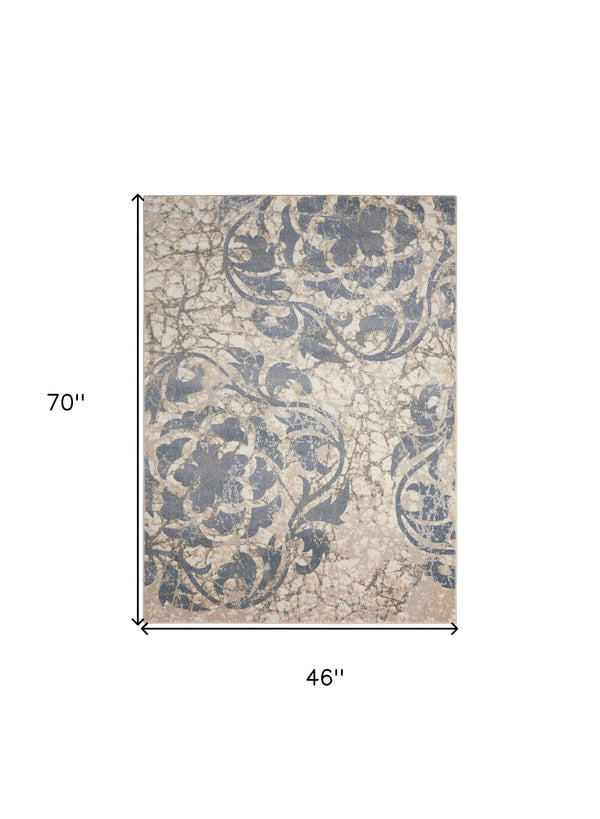 Homeroots 4' X 6' Ivory Tan And Slate Gray Floral Distressed Area Rug  Polyester 552785