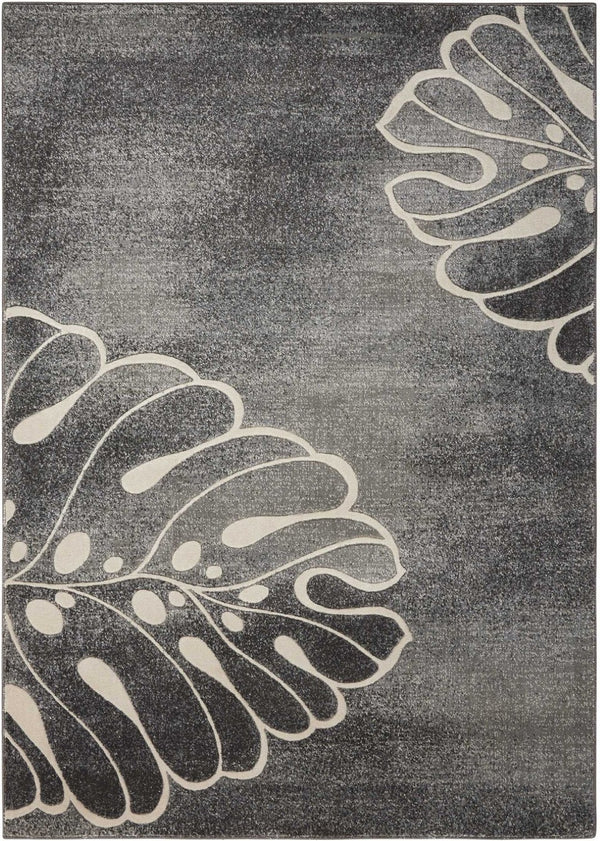 HomeRoots 5' Elegant Ivory and Gray Botanical Leaves Area Rug – Durable, Non-Skid, Stain-Resistant Design 4' X 6' 552787