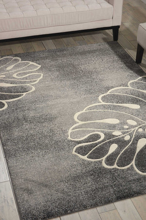 Homeroots 4' X 6' Ivory Black And Gray Botanical Leaves Area Rug  Polyester 552787