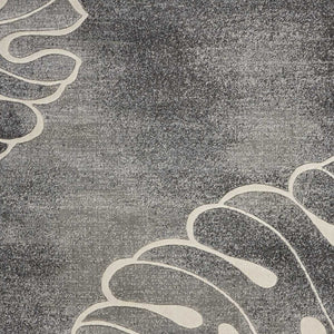 Homeroots 4' X 6' Ivory Black And Gray Botanical Leaves Area Rug  Polyester 552787