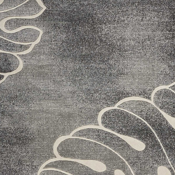 Homeroots 4' X 6' Ivory Black And Gray Botanical Leaves Area Rug  Polyester 552787