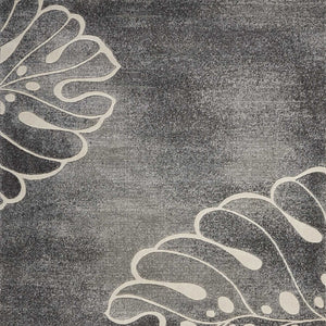 Homeroots 4' X 6' Ivory Black And Gray Botanical Leaves Area Rug  Polyester 552787