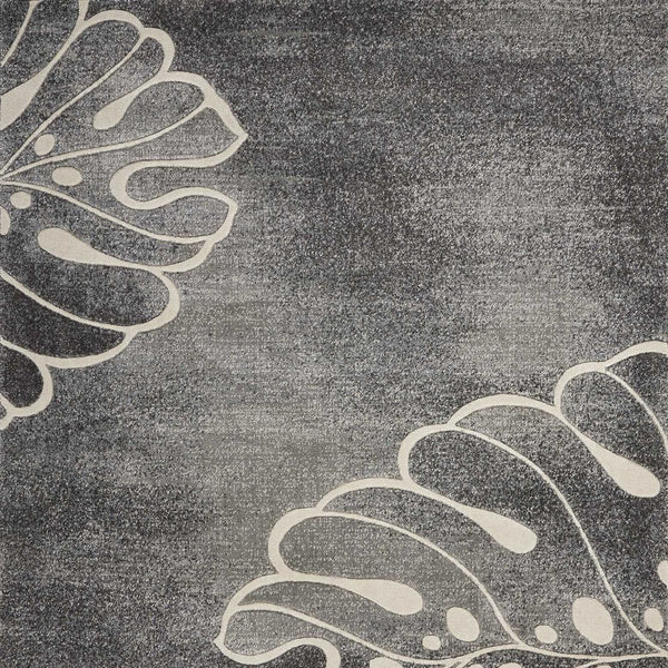 Homeroots 4' X 6' Ivory Black And Gray Botanical Leaves Area Rug  Polyester 552787