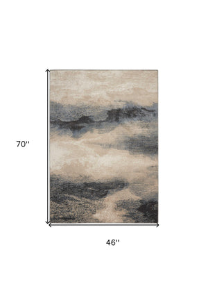 Homeroots 4' X 6' Gray Black And Beige Abstract Area Rug  Polyester 552789