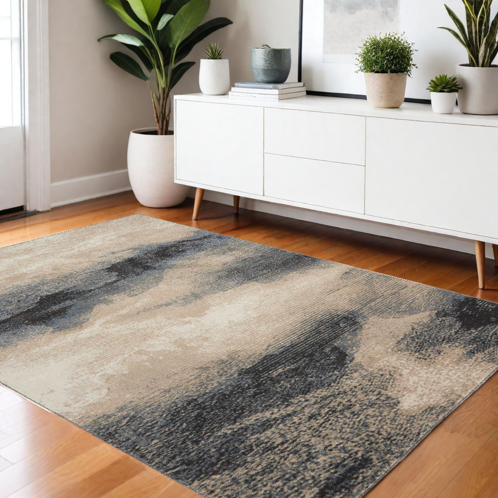 Homeroots 4' X 6' Gray Black And Beige Abstract Area Rug  Polyester 552789