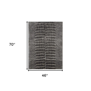 Homeroots 4' X 6' Beige Charcoal And Cream Animal Print Distressed Area Rug  Polyester 552794