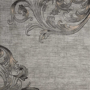 Homeroots 4' X 6' Graphite And Black Floral Vines Area Rug  Polyester 552795