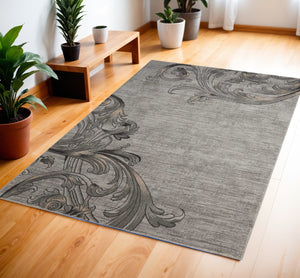 Homeroots 4' X 6' Graphite And Black Floral Vines Area Rug  Polyester 552795
