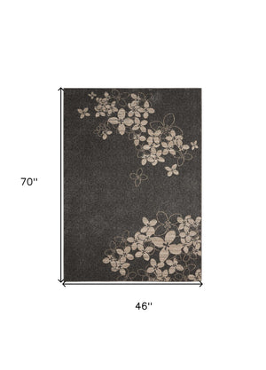 Homeroots 4' X 6' Beige And Charcoal Floral Area Rug  Polyester 552796