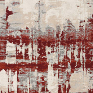 HomeRoots 5' Modern Abstract Ivory Red and Gray Area Rug with Non-Skid Backing for High-Traffic Spaces 4' X 6' 552798