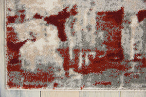 Homeroots 4' X 6' Ivory Red And Gray Abstract Area Rug  Polyester 552798