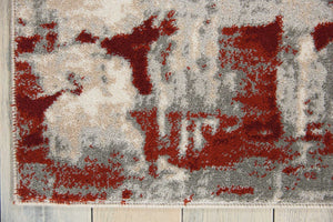 HomeRoots 5' Modern Abstract Ivory Red and Gray Area Rug with Non-Skid Backing for High-Traffic Spaces 4' X 6' 552798