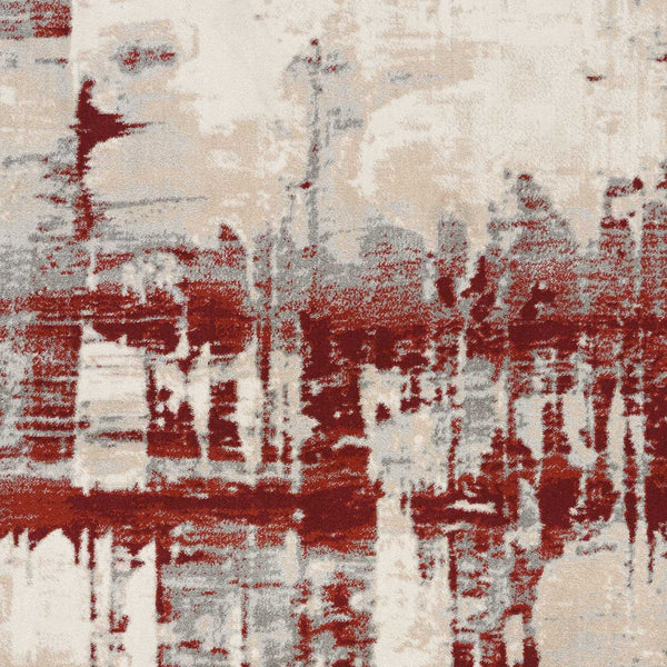 Homeroots 4' X 6' Ivory Red And Gray Abstract Area Rug  Polyester 552798