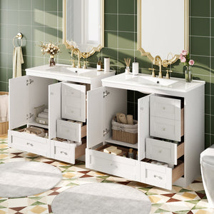 English Elm 72 Shaker Bathroom Vanity 72" Double-Sink Freestanding with Ceramic Basin, Soft-Close Drawers & Doors White N729P000010K