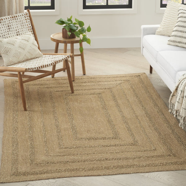 HomeRoots 5' Natural and Brown Handcrafted Area Rug – Versatile Indoor/Outdoor Seagrass Design for Any Space 552801