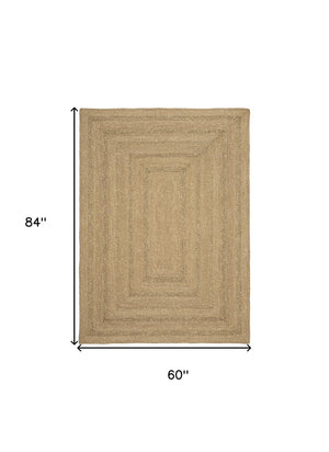 HomeRoots 5' Natural and Brown Handcrafted Area Rug – Versatile Indoor/Outdoor Seagrass Design for Any Space 552801